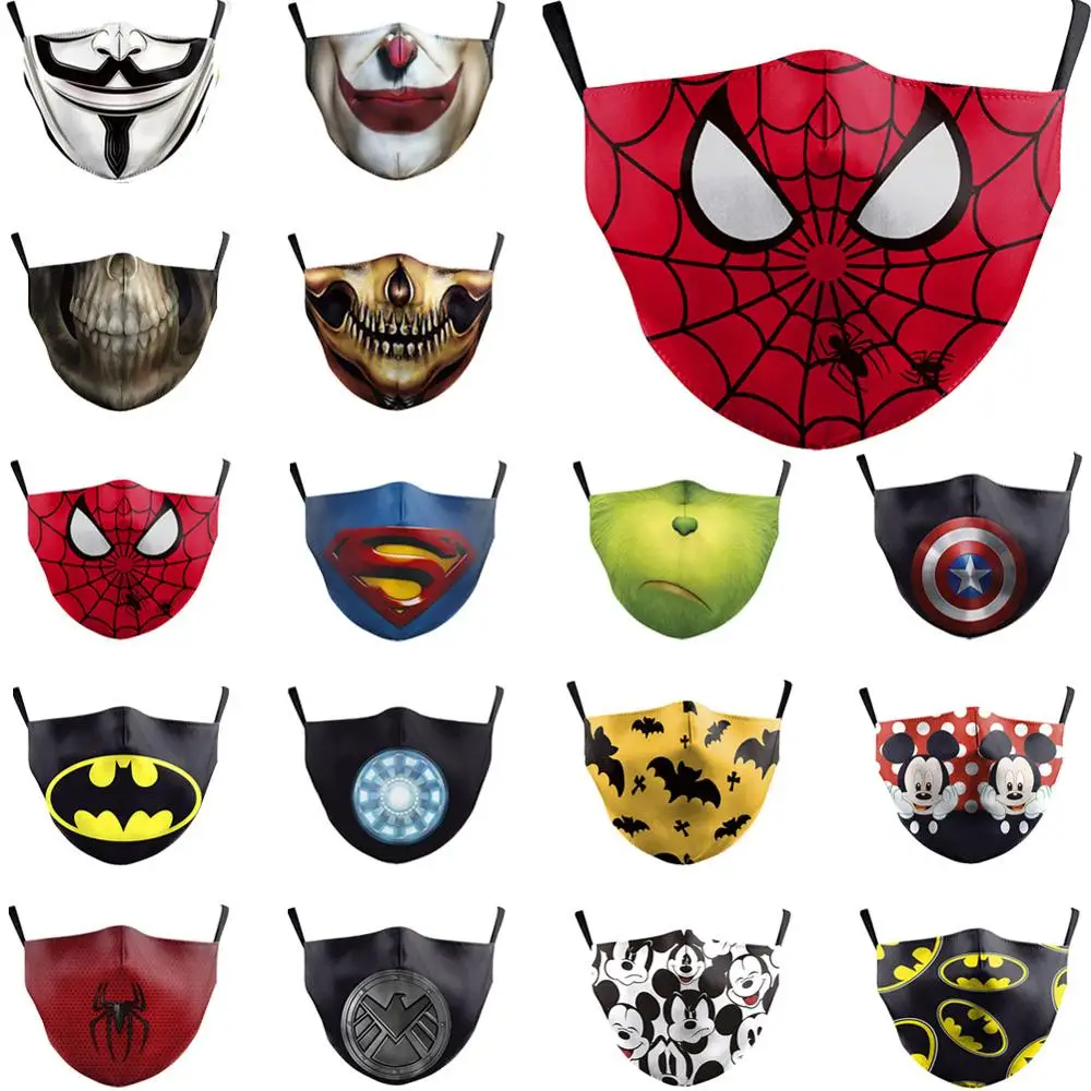 Superhero Cosplay Kids Face Mask With Filters Children Outdoor Anti Dust PM2.5 Windproof Reusable Mouth Mask Washable