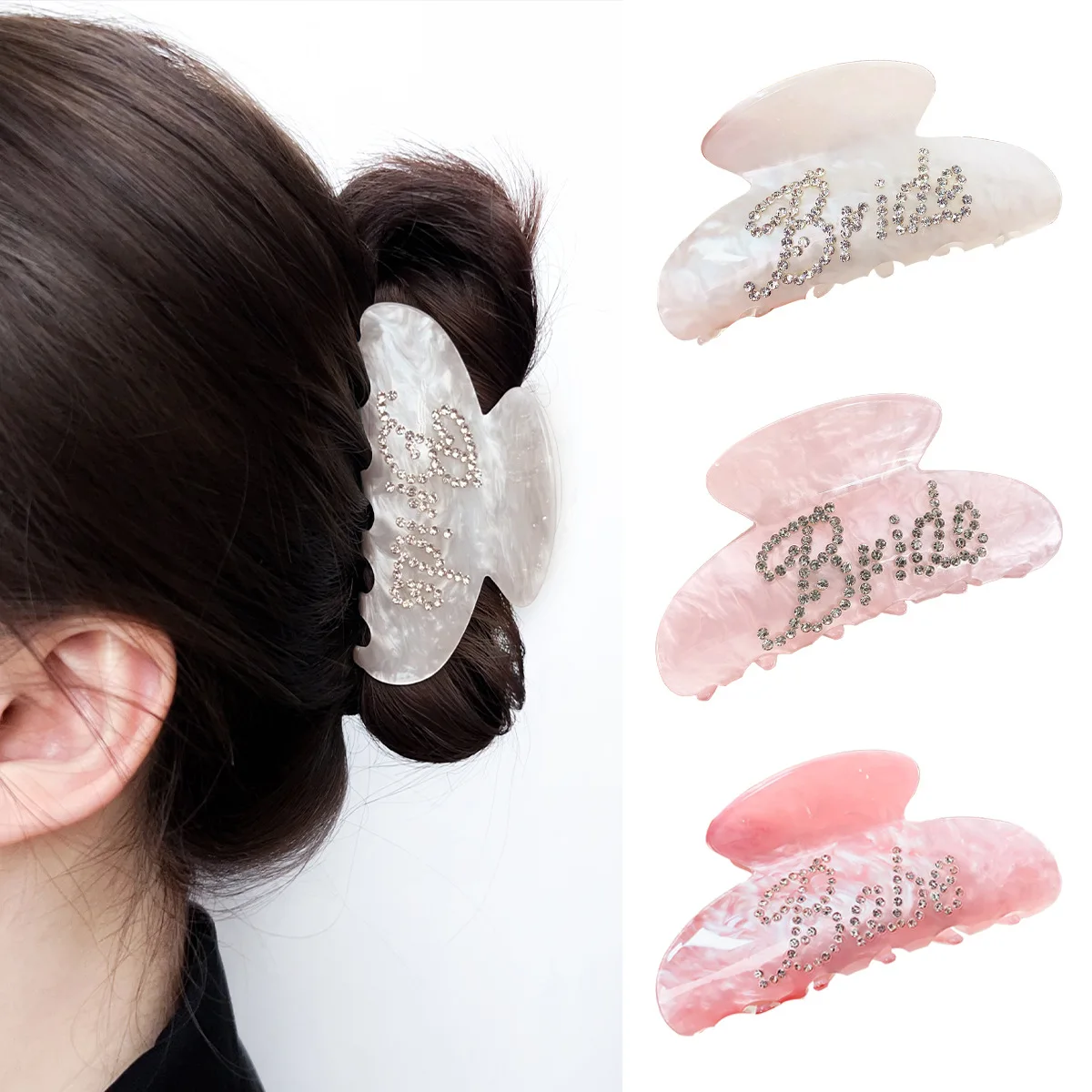 Wholesale color mixed 8cm flower hair claw clip fancy popular plastic rhinestone letters fancy hair clip claws