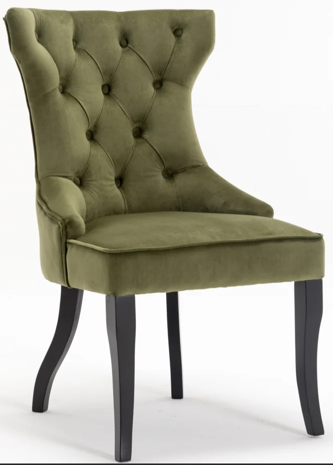 
Crooked wooden legs french velvet high back dining chair special green color 