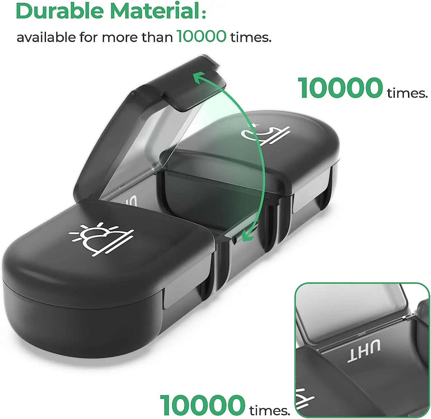 Custom Pill Boxes Black  Three Times a Day Personalized PP Travel Portable Organizer Medicine Pill Storage Box