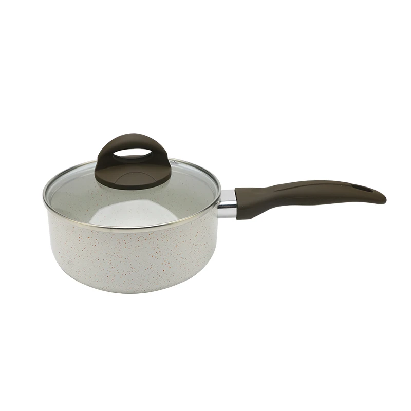 Portable Heat Resistant Nonstick Marble Coating Aluminum Cooking Sauce Pan with Lid