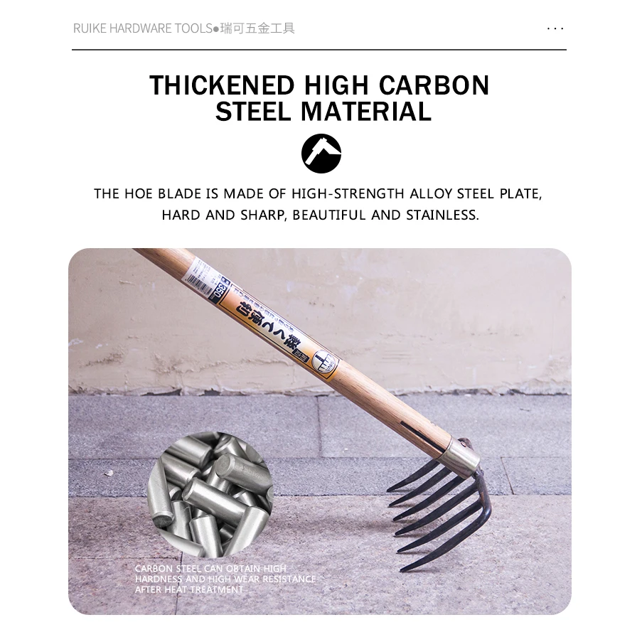 High quality agricultural excavation tools wooden long handle leaf lawn rake