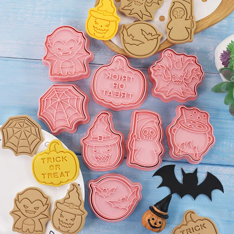 Halloween Cookie Cutters With Plunger Stampers Set 3D Cookie Pastry Biscuit Cake Fondant Mold Halloween Cookie Stamps Set