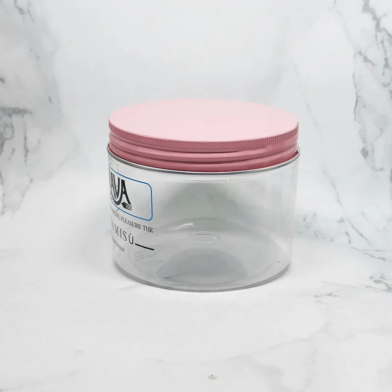custom pink metal lid empty clear plastic 300 ml pet jar