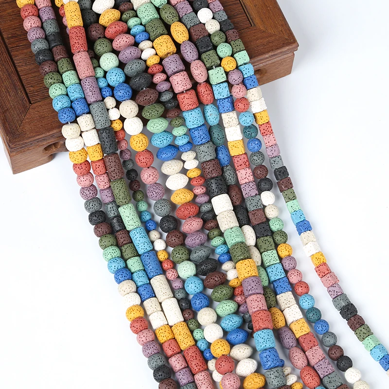 Wholesale color natural Lava round cylindrical loose beads Volcanic stone beads for bracelet jewelry production