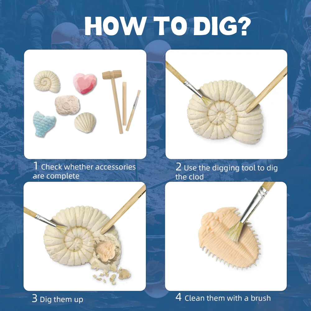 DIY eco friendly beautiful blue ocean series block dig atlantis treasure incloud pearl gemstone fossils dig toy