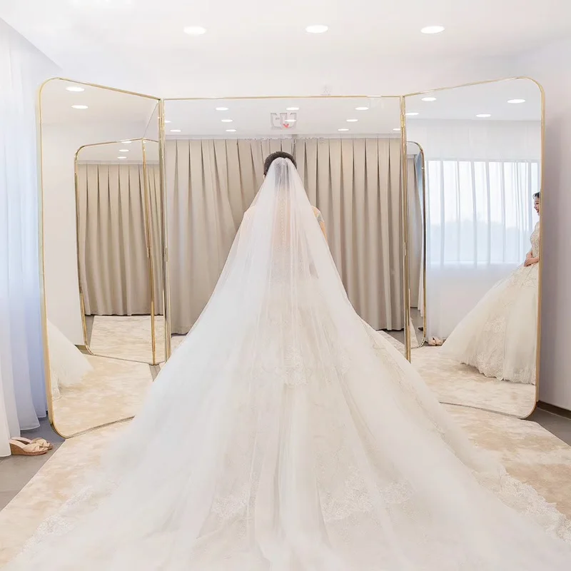 Customized wholesale bridal shop stainless steel modern folding arch mirror full-length