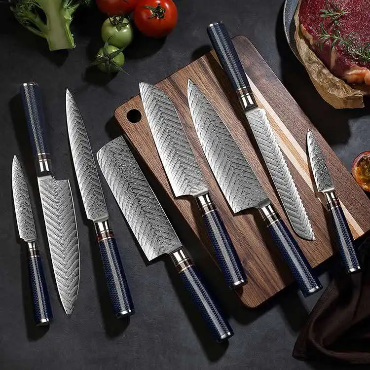 
professional forged Laser Damascus 67layers stainless steel resin handle kitchen chef knife sets 