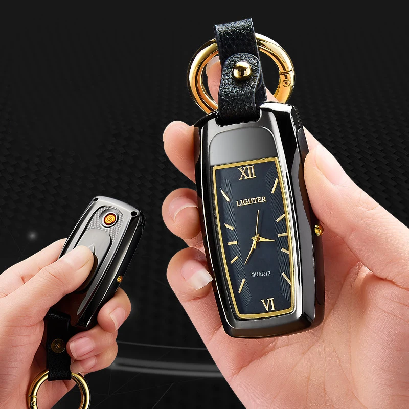 Оригинальная беспламенная многофункциональная ветрозащитная USB-зажигалка фонарик и часы Четыре в одном функциональный
