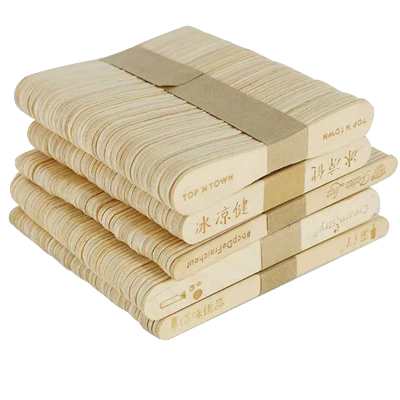 Eco-Friendly Laser-Cut Your Logo Customized Indispensable Smoothness Eco Birch Wooden Ice Cream Sticks
