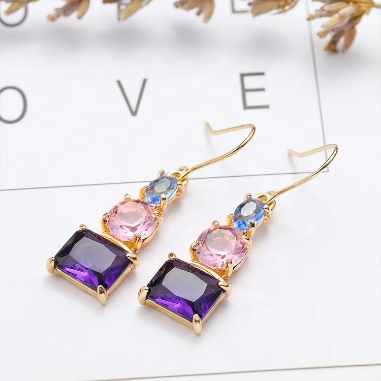 Aliexpress Новое поступление хит продаж модные корейские фиолетовые Кристальные красочные циркониевые позолоченные серьги с кристаллами