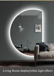 Wall Mouted half moon shape backlit LED mirror with three color light Wall Mirror
