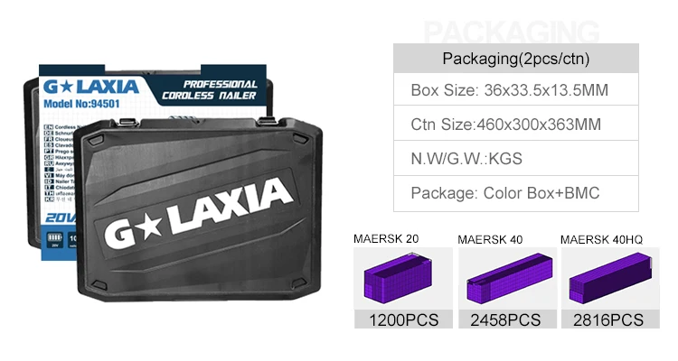 Galaxia Profesional Power Tools Cordless 20V Nail Gun Brushed Direct Factory Sale