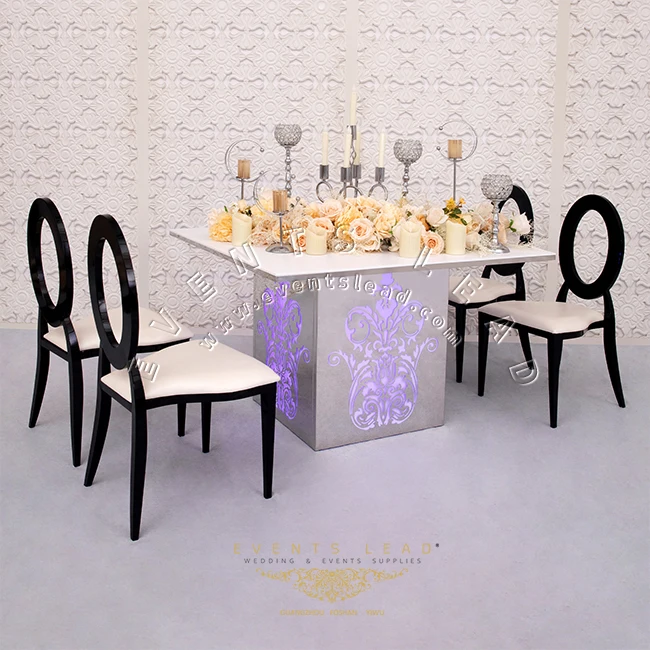 Dining Table Silver LED Stainless Steel Table Square Wedding Table