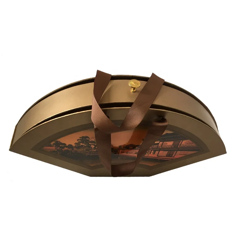 
Chinese Style Portable Fan Shaped Paper Custom Pastry Packaging Box 