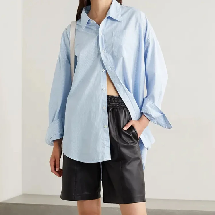 Wholesale casual shirts Ladies Tops and Blouses Oversized Striped Cotton Oxford Casual bulk essentials Shirt For Women