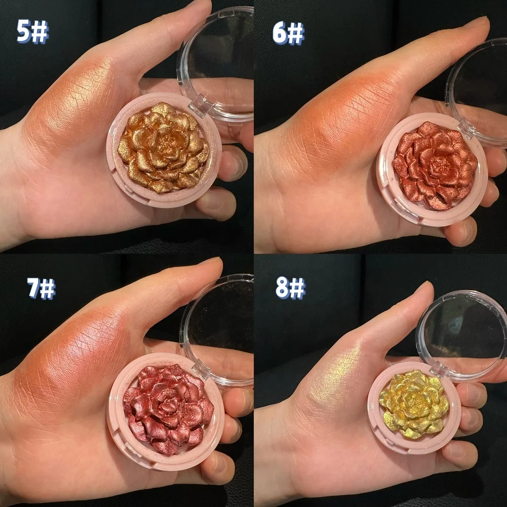 High Pigmented Wholesale Custom Glitter 8 Colors Rose Single Highlighter Makeup Private Label Powder Bronzer Makeup Highlighter