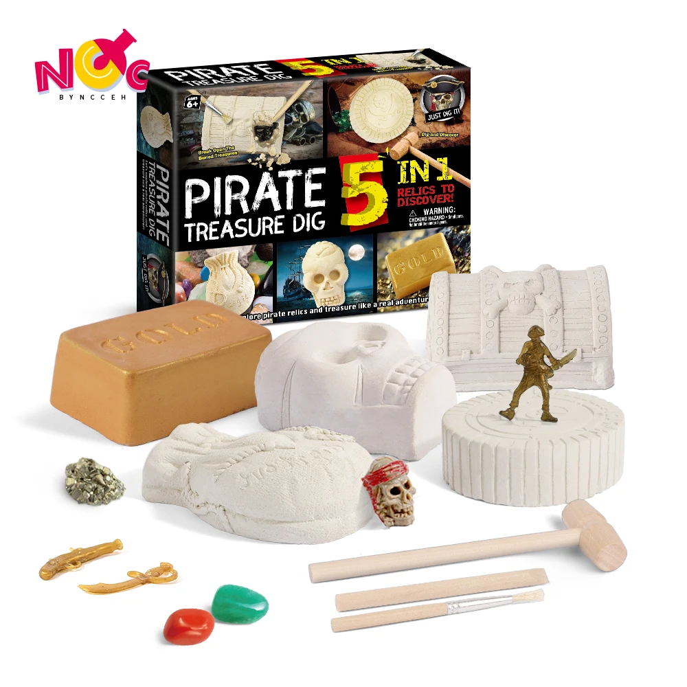 2022 New Design Educational Toys Learning Dig Kit for Kids Pirates Stem Toys Educational 5 in 1 Pirate Treasure Excavation Kits