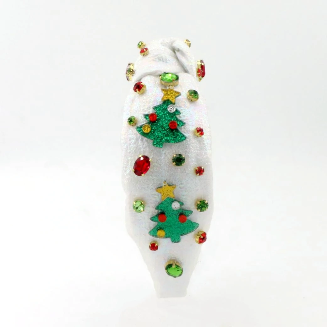 Luxury Sparkly Bling Christmas Tree Top Knotted Custom Women Headband Girl Hairband