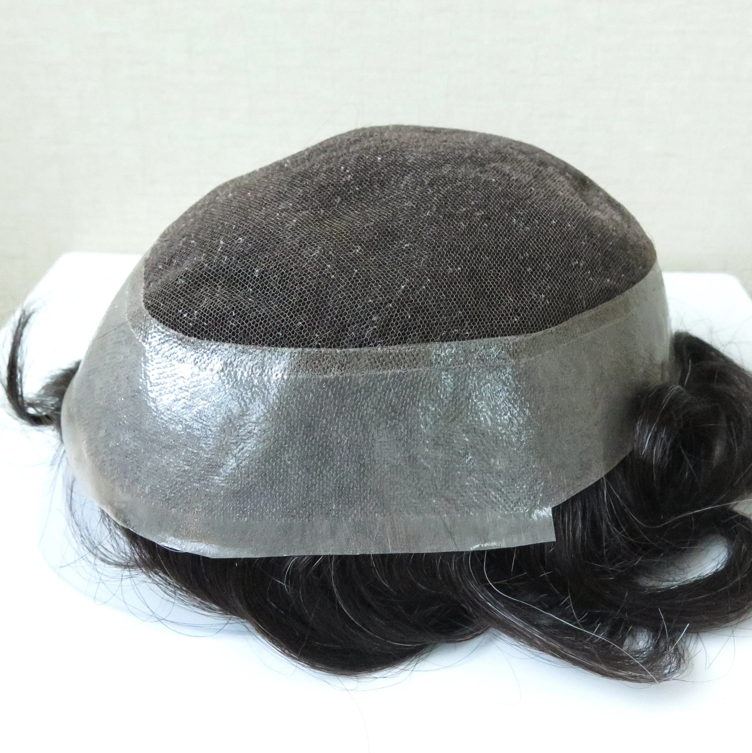 Australia toupee human hair french Lace with  poly skin perimeter well bleached knots human hair pieces hair toupee