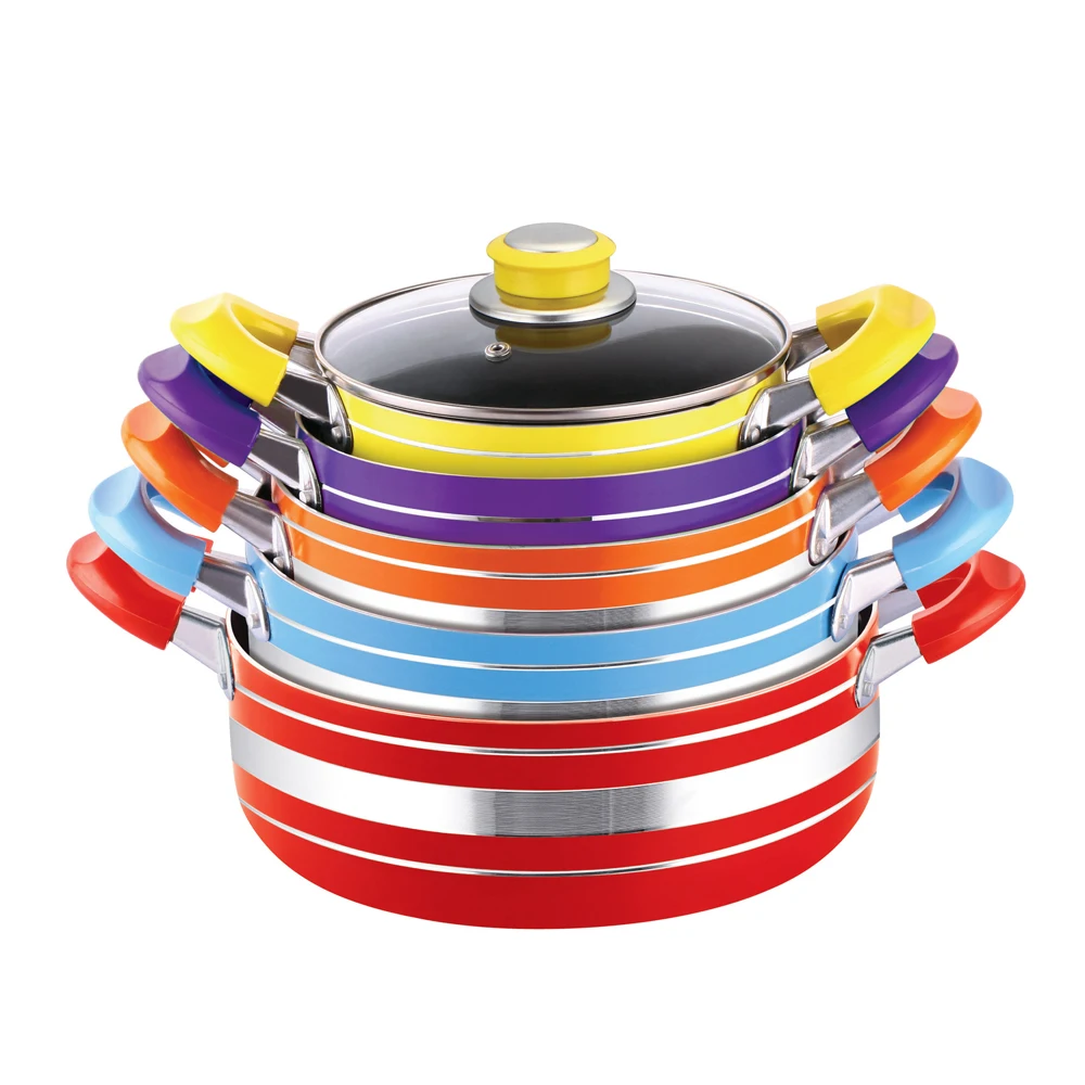 
Whole Sale Cookware Monochrome Aluminum Soup Pot Ten Piece Set Aluminum Non Stick Pan With Cover 