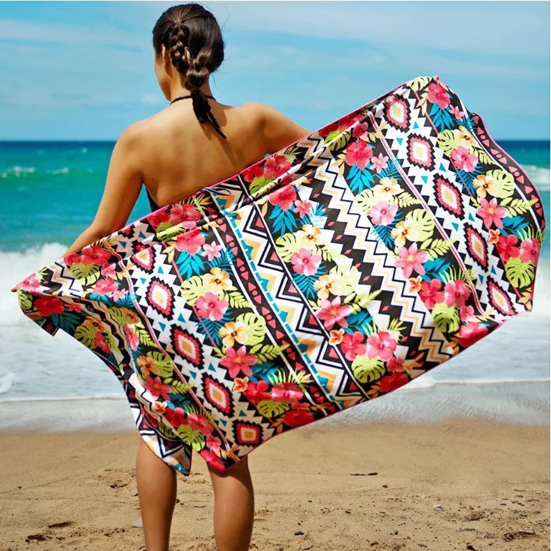 Recycled Plastic Microfiber Fabric Printed Mermaid Scale Flower Country Road Checkered Beach Towel