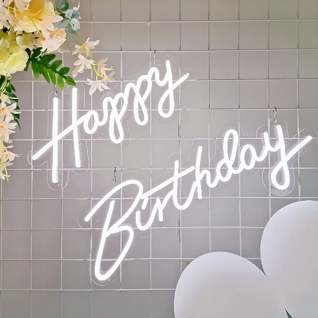 Happy birthday LED neon letters party background wall decoration good atmosphere glowing neon lights