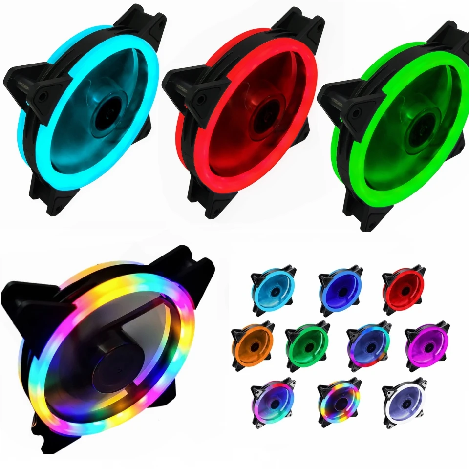 Вентилятор для корпуса компьютера, 12 см, 120 мм, бесшумный вентилятор RGB со светодиодной подсветкой, кулеры для процессора, радиаторы с двойной диафрагмой Aurora, тихий вентилятор с цветным корпусом