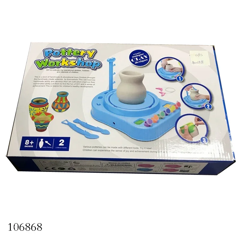 DIY Art Craft Kit Arts and Crafts intelligent Toy Air Dry Sculpting Clay and Craft Paint kit  Pottery Wheel toy for Kids