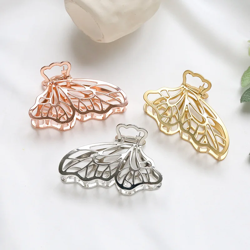 CLARMER Wholesale Simple  Fashion Hair Accessories Hollow  Plated Variety Colors Alloy Metal Butterfly Clips Hair Claw for Women