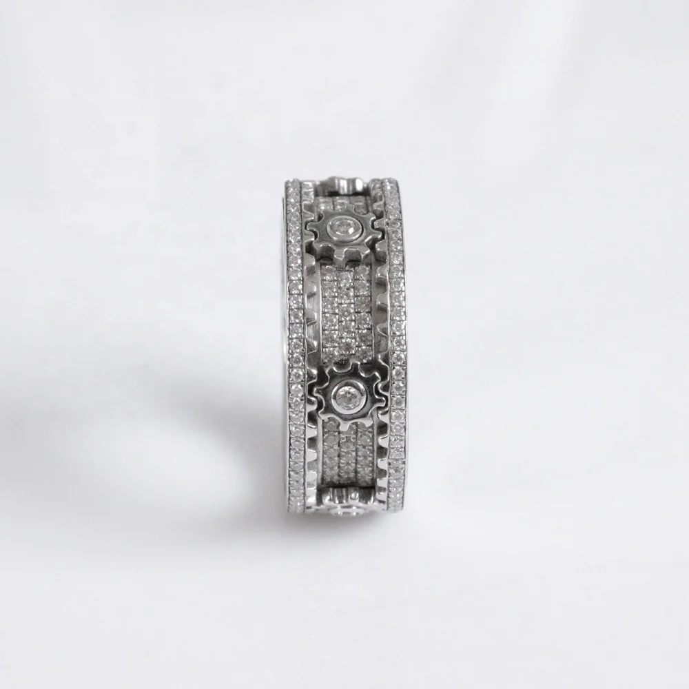 LETMEXC Hot Sale Custom Wheel Of Life Full Diamond Gear Ring Moissanite D Color VVS1 925 Silver Couple Rings