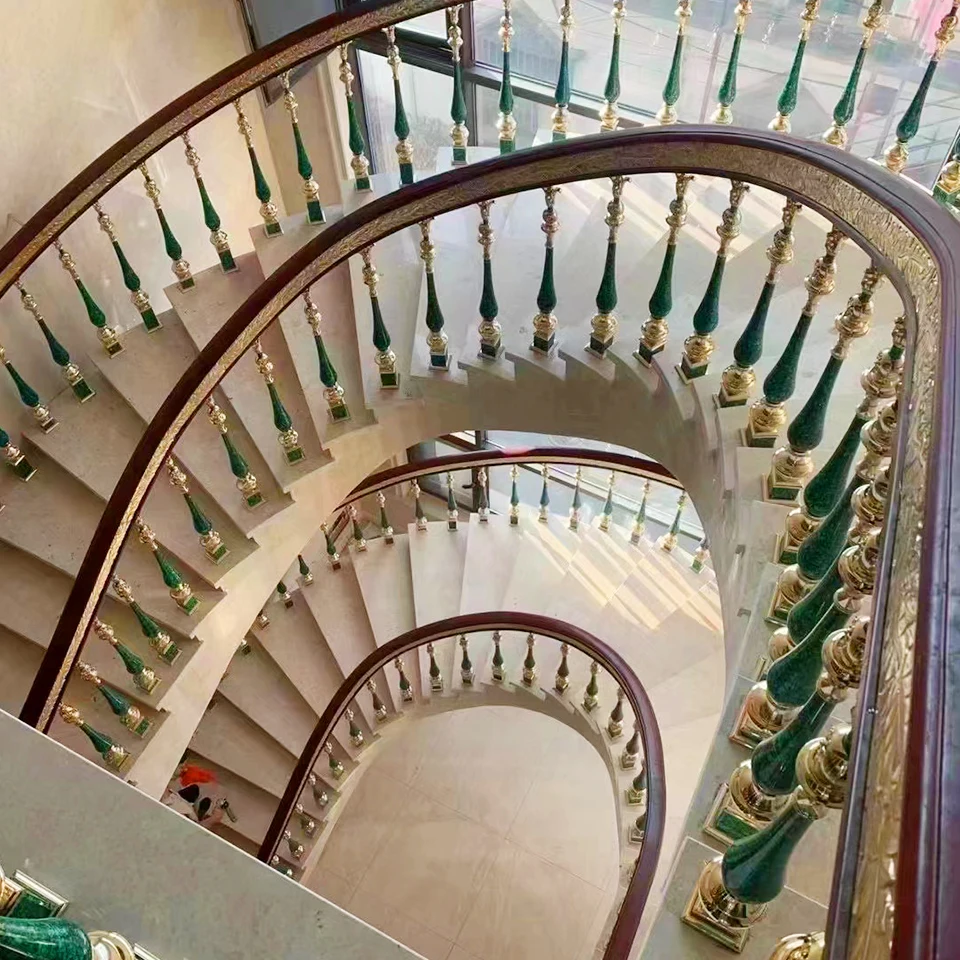 GUCI gold handrail emerald column customize design luxury stair railing brass aluminum stainless steel painted