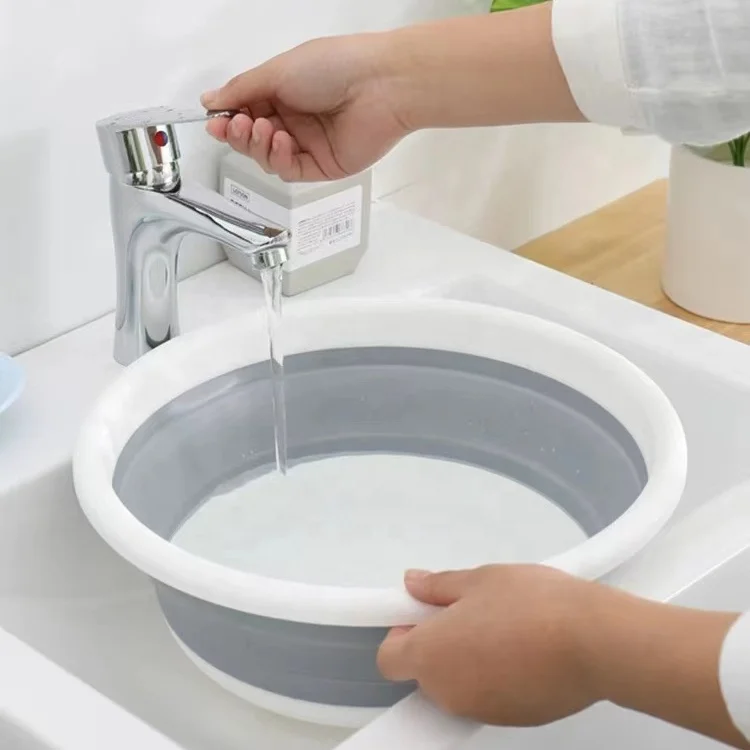 10L Round Lightweight Portable Folding  Basin Multi-Purpose Silicone Collapsible Wash Basin with Durable Plastic Material