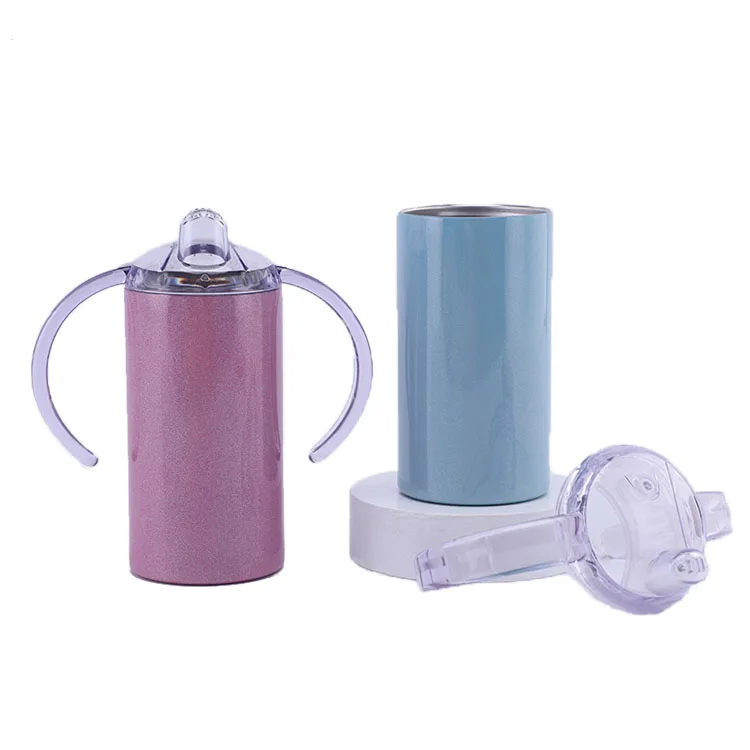 BPA Free Sublimation Kids 12oz Double Walled Sippy Cup Double Handle Baby Tumbler with 2 Lids Blanks Seamless Children Sippy Cup