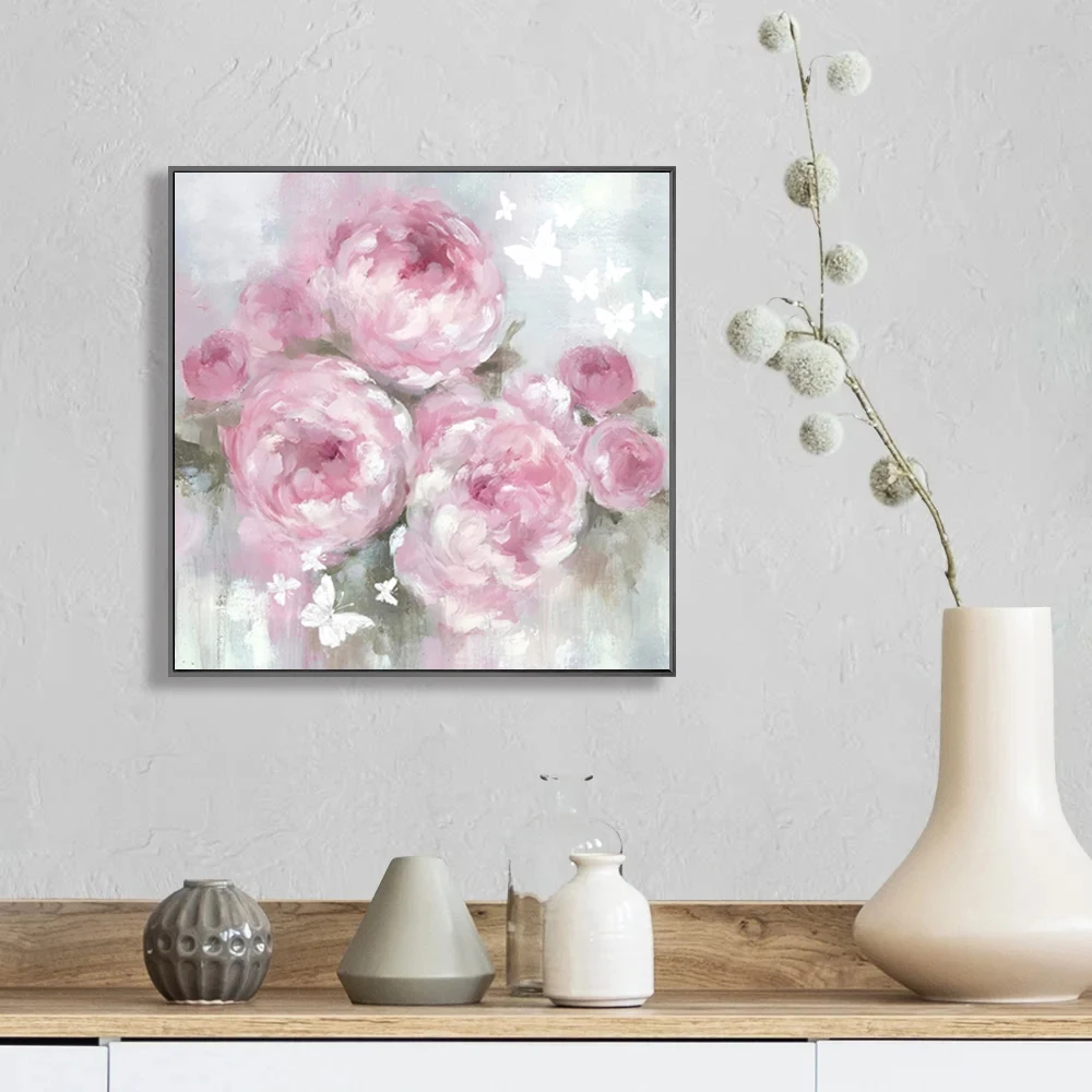 Абстрактная картина маслом цветы цветочные Розовые розы Настенный декор в рамке дешевый домашний для комнаты Современная печать ручной работы