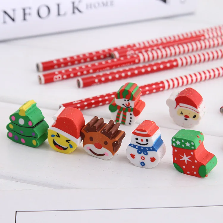 Cartoon style cheap high quality Christmas HB pencil stationery with eraser