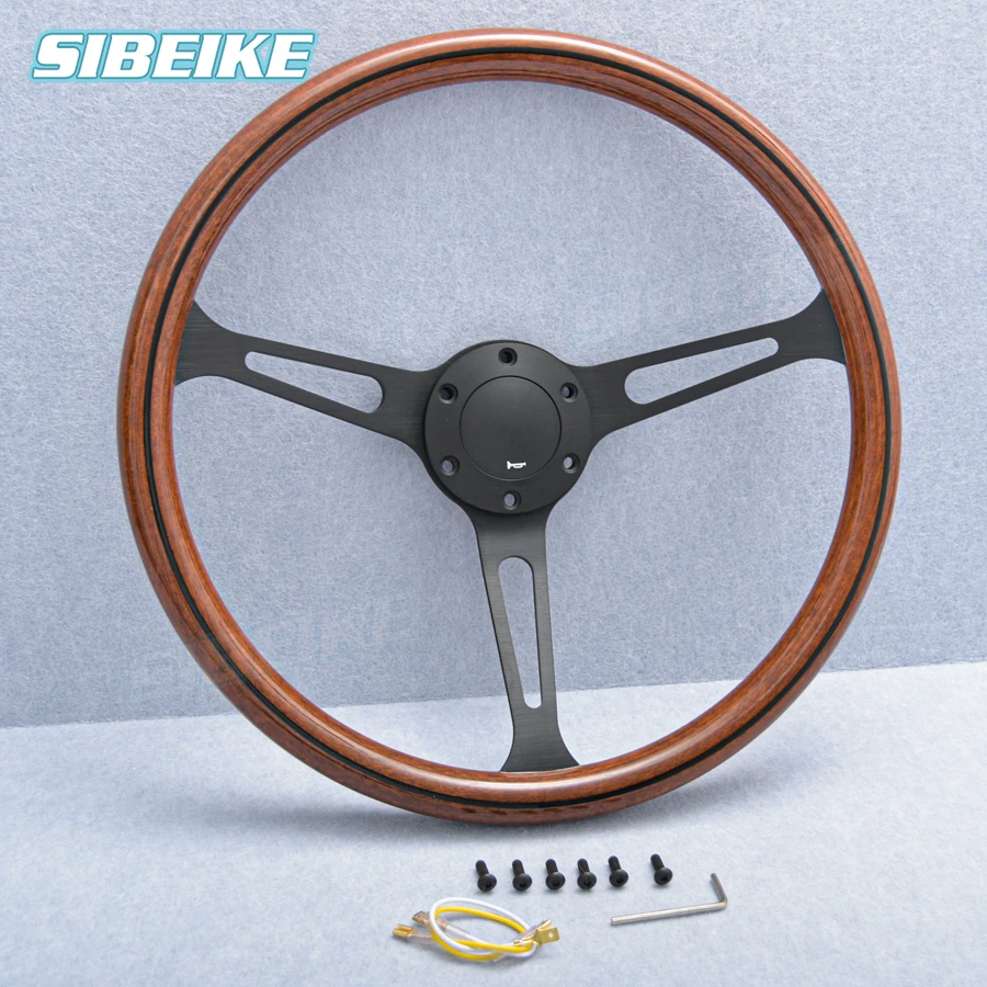 15inch Truck Mahogany Wood Steering Wheel Retro Vintage Classic Wood Film Solid Wooden Steering Wheel for Universal car