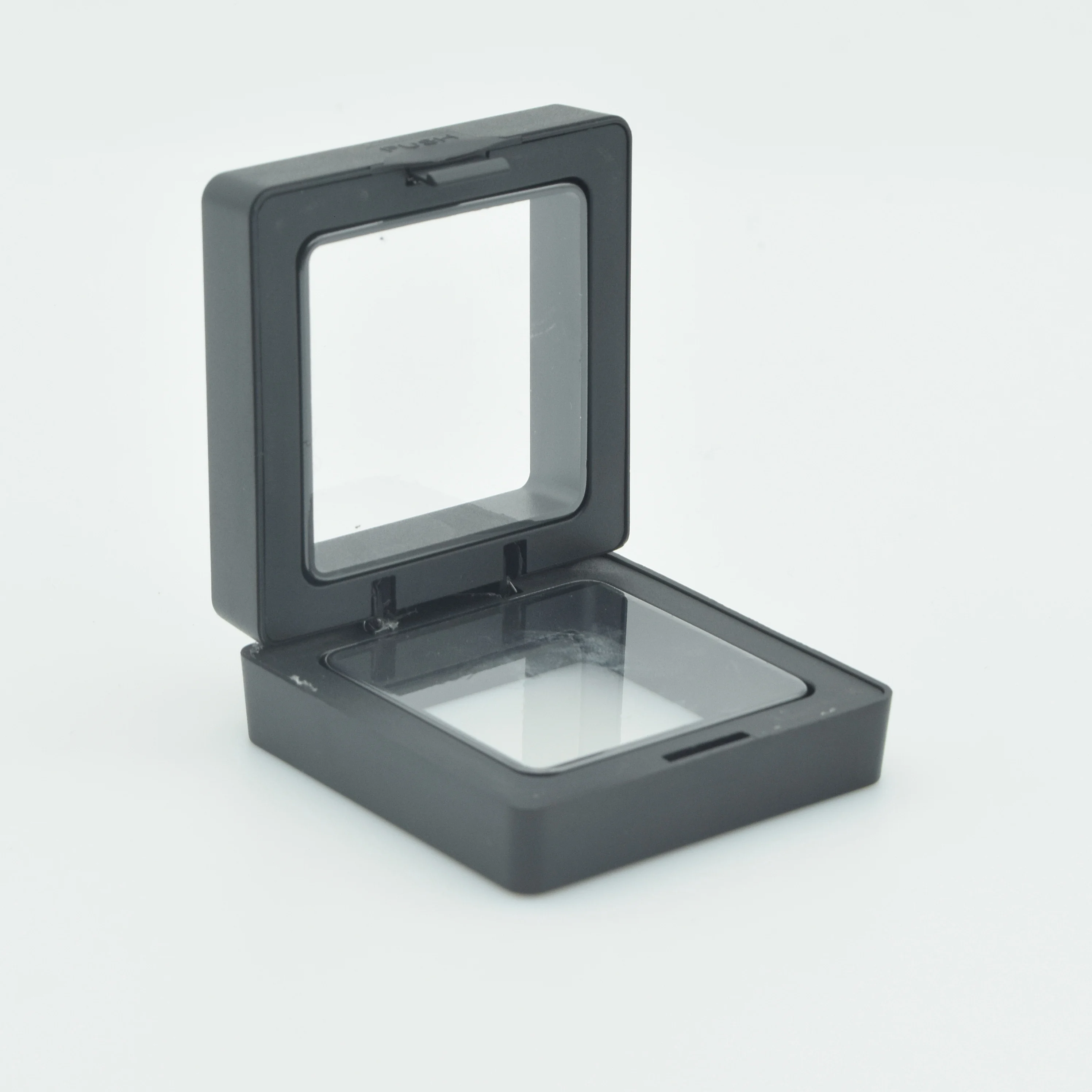 Hinged membrane case 3d floating frame packaging box case suspension jewelry display