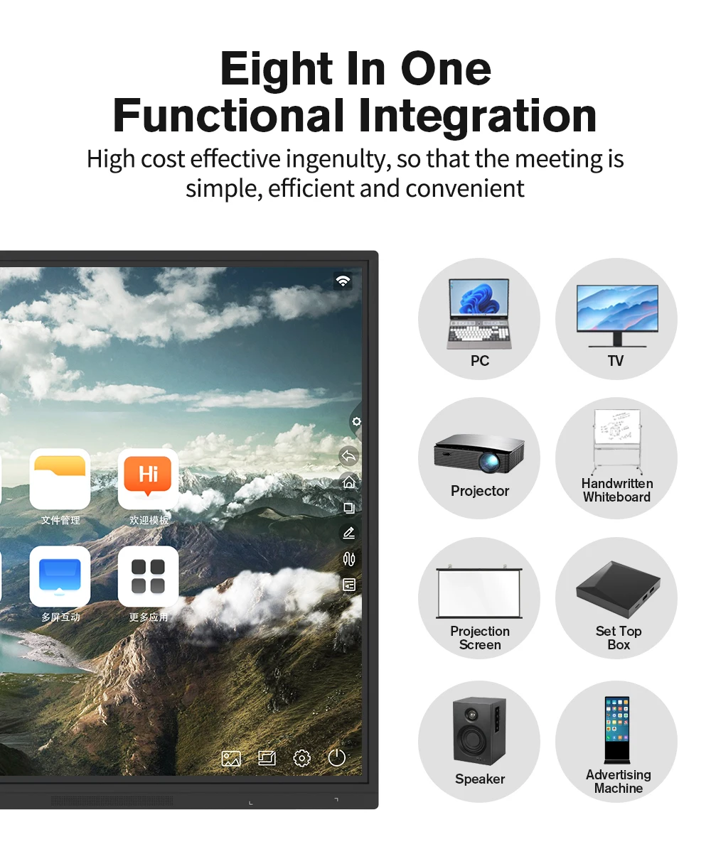 Classroom LCD Interactive Whiteboard 65 Inch All In One 4K IR Touch Screen Interactive Digital Boards