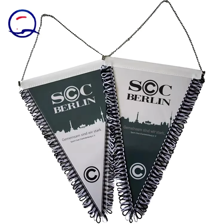 Wholesale Decoration Mini Flag Banner Fringy Window Hanging Satin Material Exchange Pennant Flags Double Sided Banner Wall