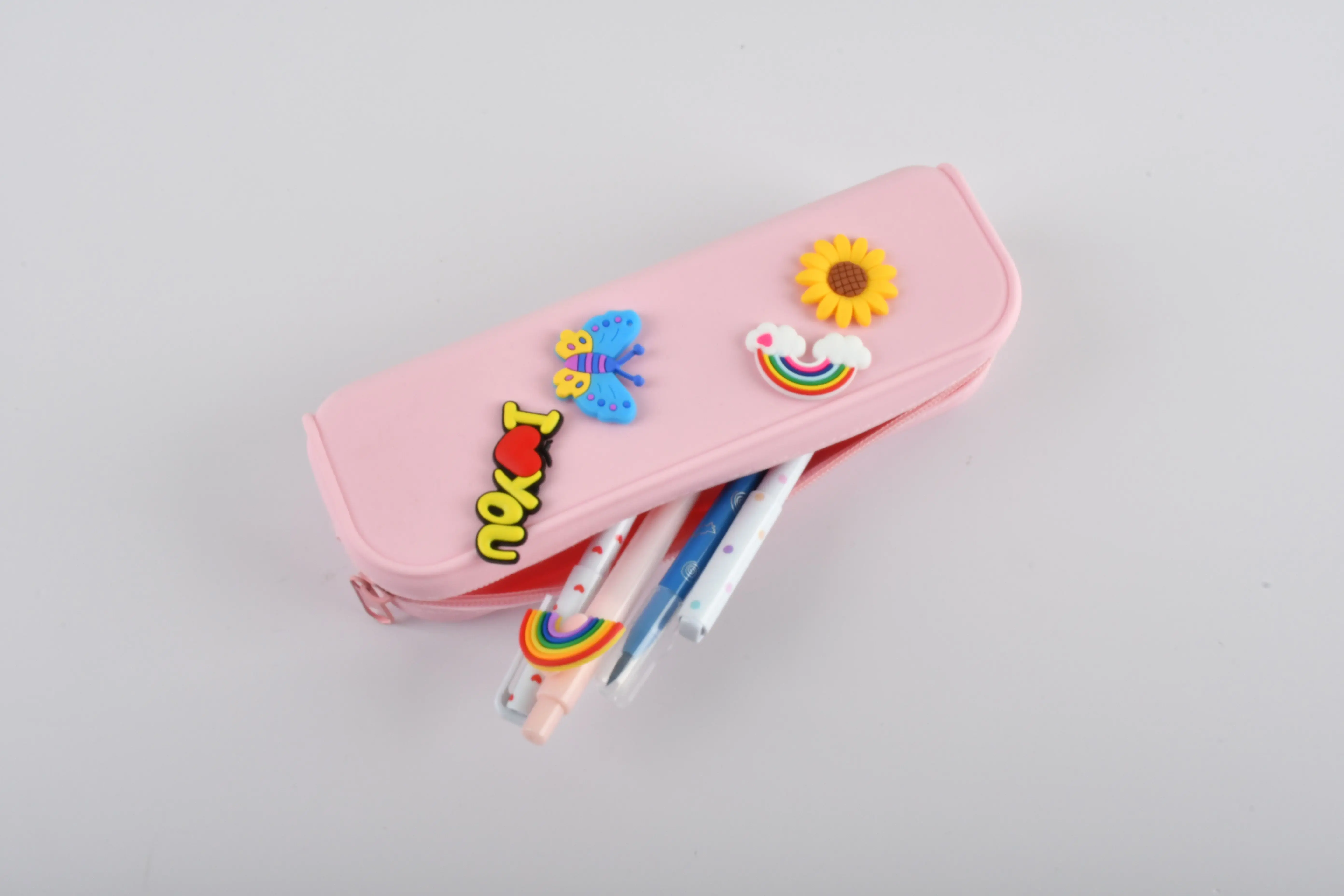 Large Capacity Fancy Custom Cute DIY Rubber Silicone Croc Charm Pencil Case Pouch for Kids