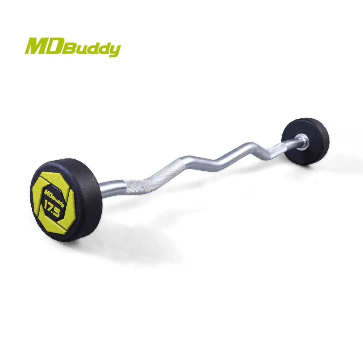 MDBuddy Fixed Easy Curl Bar with PU Weights Urethane Barbell Set Home Gym Use