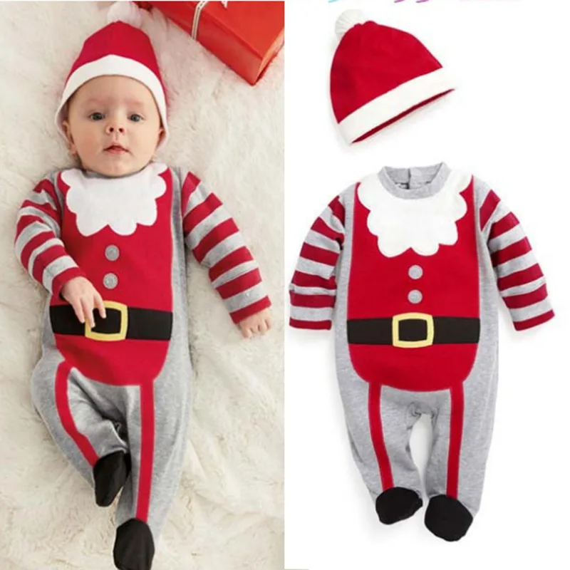 2021 Christmas winter infant clothes boys girls bodysuits newborn romper hat toddler jumpsuits long sleeve baby clothing sets
