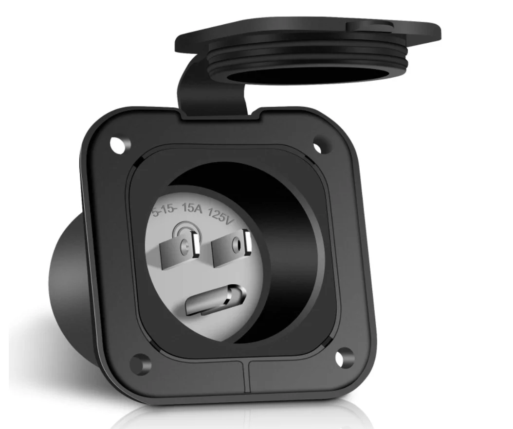 125V, NEMA 5-15 RV Shore Power Inlet Plug 2 Pole 3-Wire AC Port Plug 15 Amp Flanged Inlet