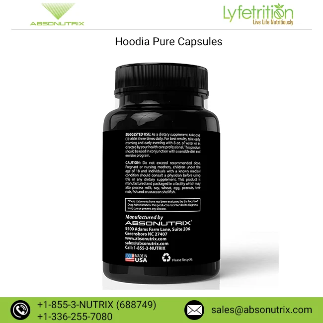 
Natural Appetite Suppressant Absonutrix Hoodia Pure Timed Released Powder Capsules 