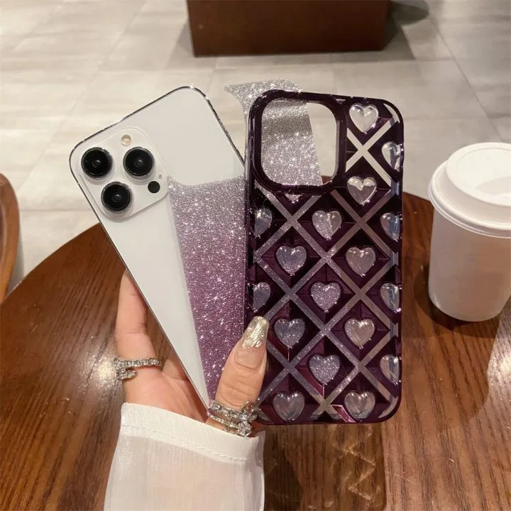 Deluxe Electroplate Rhombus Loving TPU Mobile Phone Case For iphone 15 14 pro max 13 12 11 Soft Protect Back Cover Shell