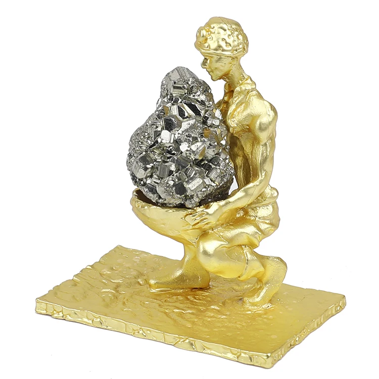 Bohemian Cheap Gold Plated Boho Natural Pyrite Holding Miner for Interior Accessories Ornaments Home Decor Decoration Luxury