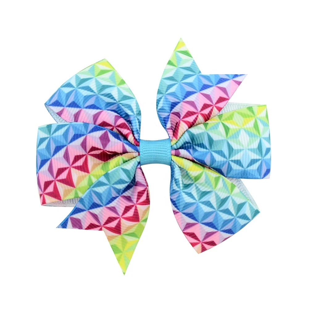 E-Magic Fashion Custom handmade Pinwheel grosgrain ribbon Hair bow with alligator clips for girls hair accessory