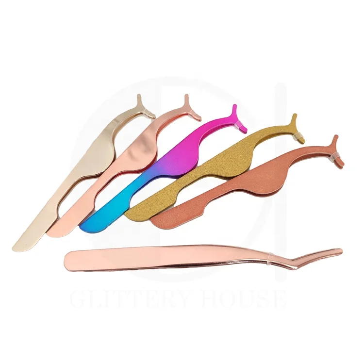 Lash Applicators Wholesale Rose Gold Pink Black Eyelash Tweezers Stainless Steel Private Label Strip Eyelashes Applicators