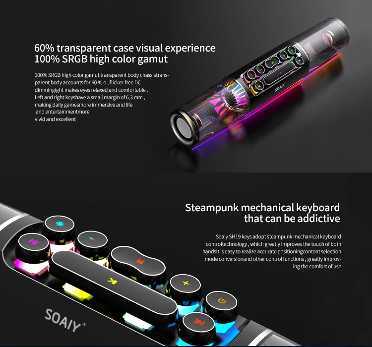 Soaiy Sh19 Gaming Speaker Surround Stereo Sound Mechanical Keyboard Button Tf Card Stereo Wireless Speaker